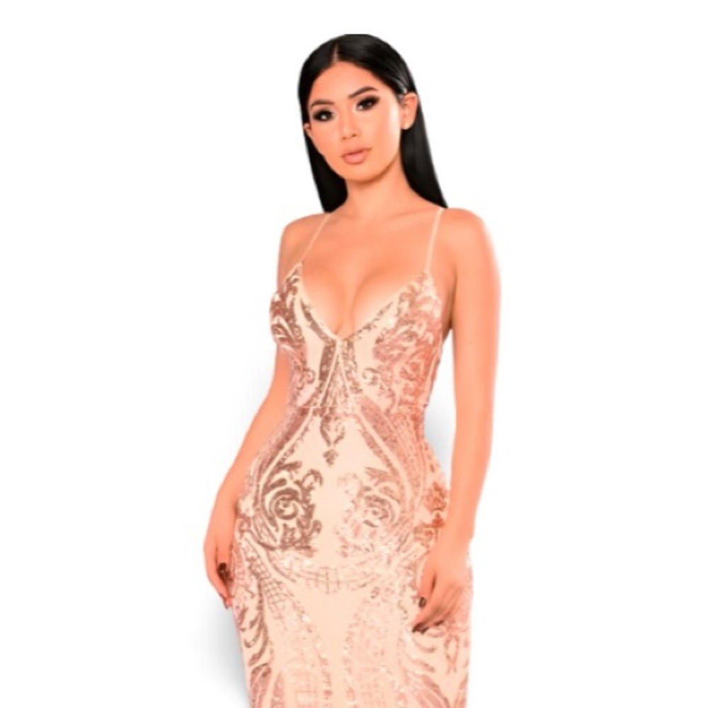 Fashion Nova Gold Sequined Bodycon Dress - Size - XS